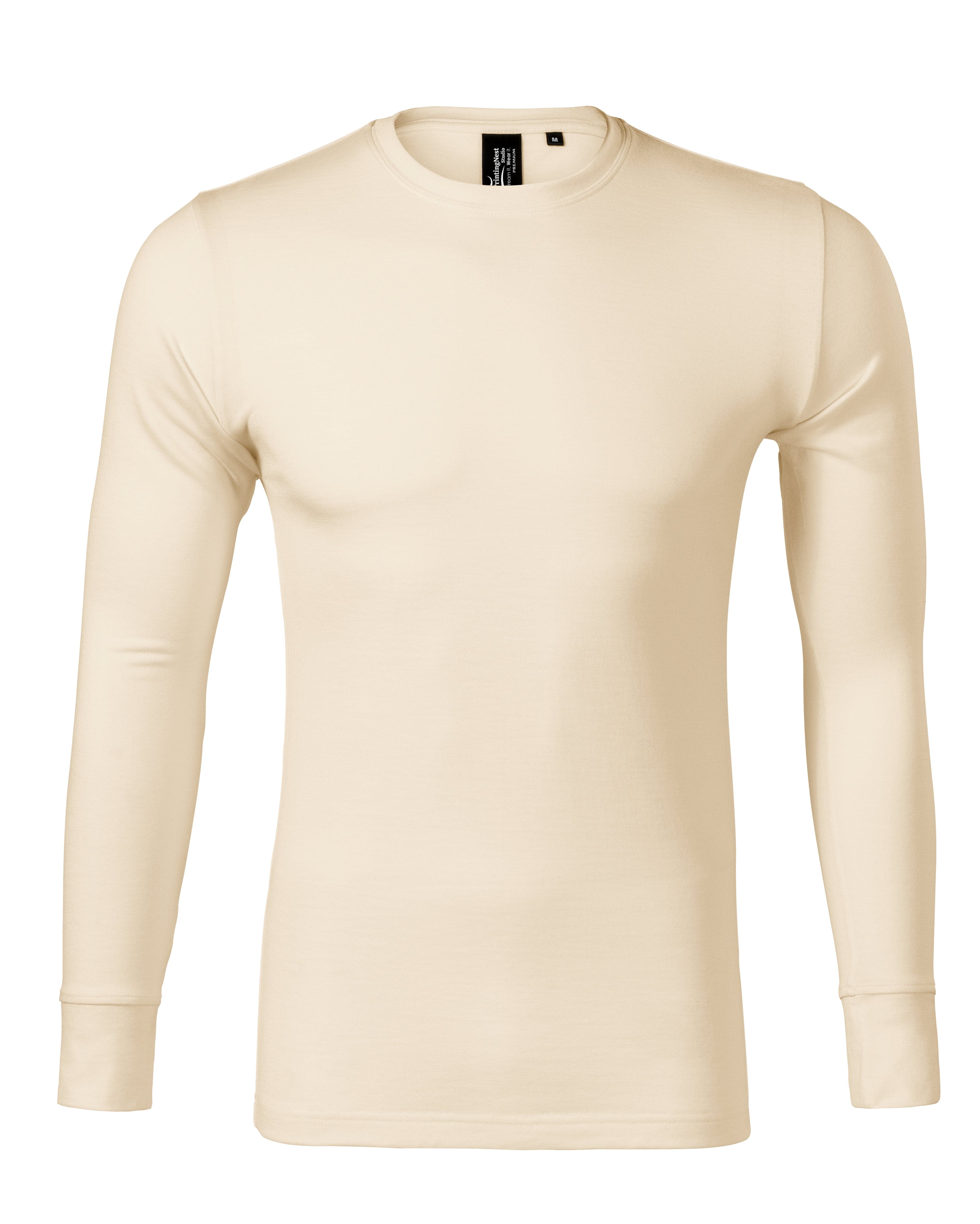 Steel Haven - T-shirt heren 100% merinowol (long sleeve) - 159 in amandel