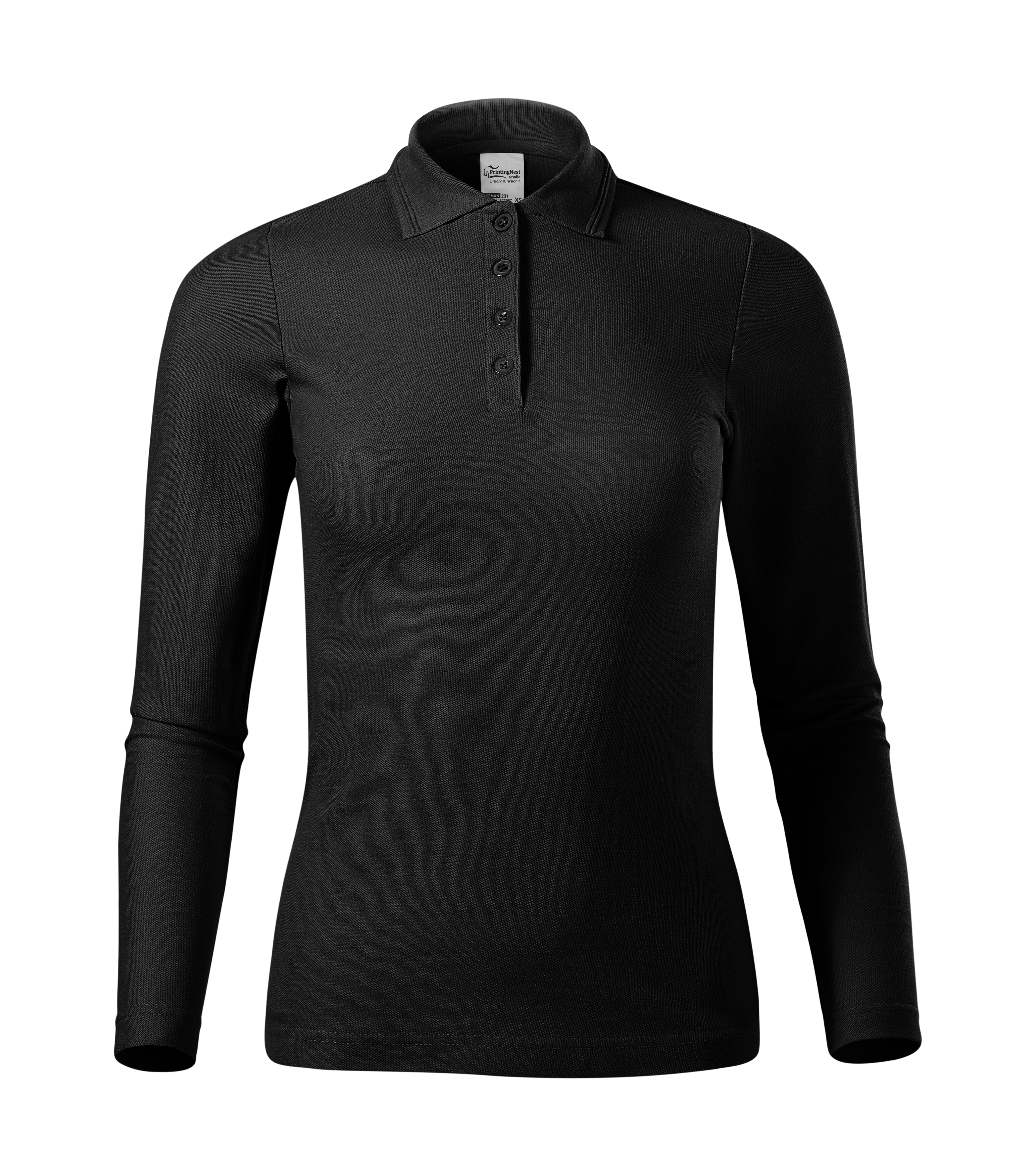 Coralia - Poloshirt dames 65% katoen 35% polyester (long sleeve) - 231, Zwart, maat XS